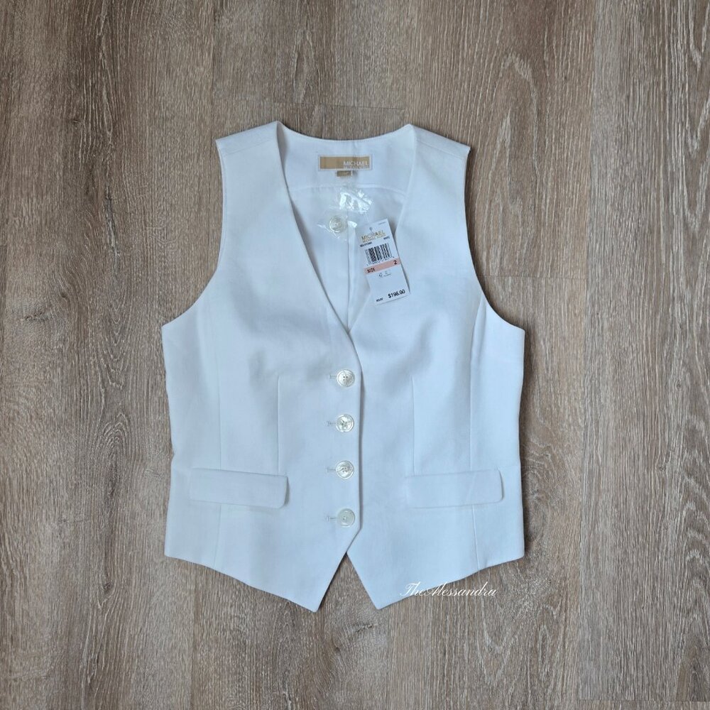 Michael Kors Size 2 White Linen Cotton Twill Vest New With Tags Retails $198